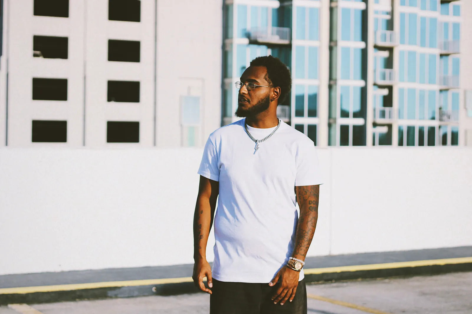 Man wearing Gman USA blank white t-shirt — available sizes SM to 6XL