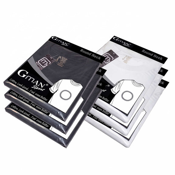 GMAN Round Neck T-Shirts 6-Pack, split black and white, bulk basics Tampa FL