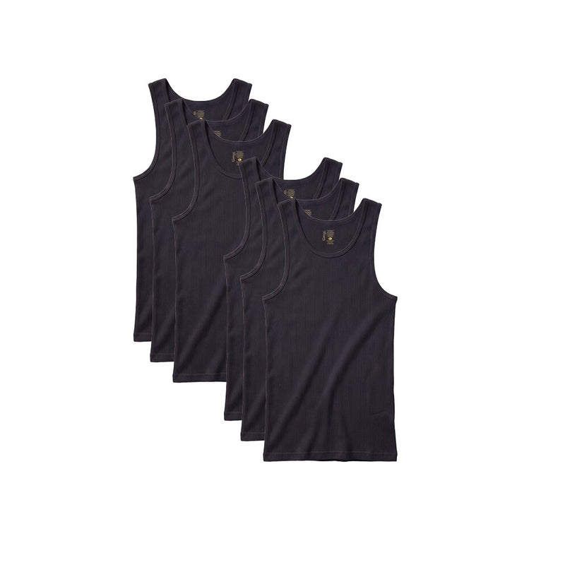 GMAN A-Shirt Tank Tops 6-Pack, black, full pack laid out, bulk basics Tampa FL