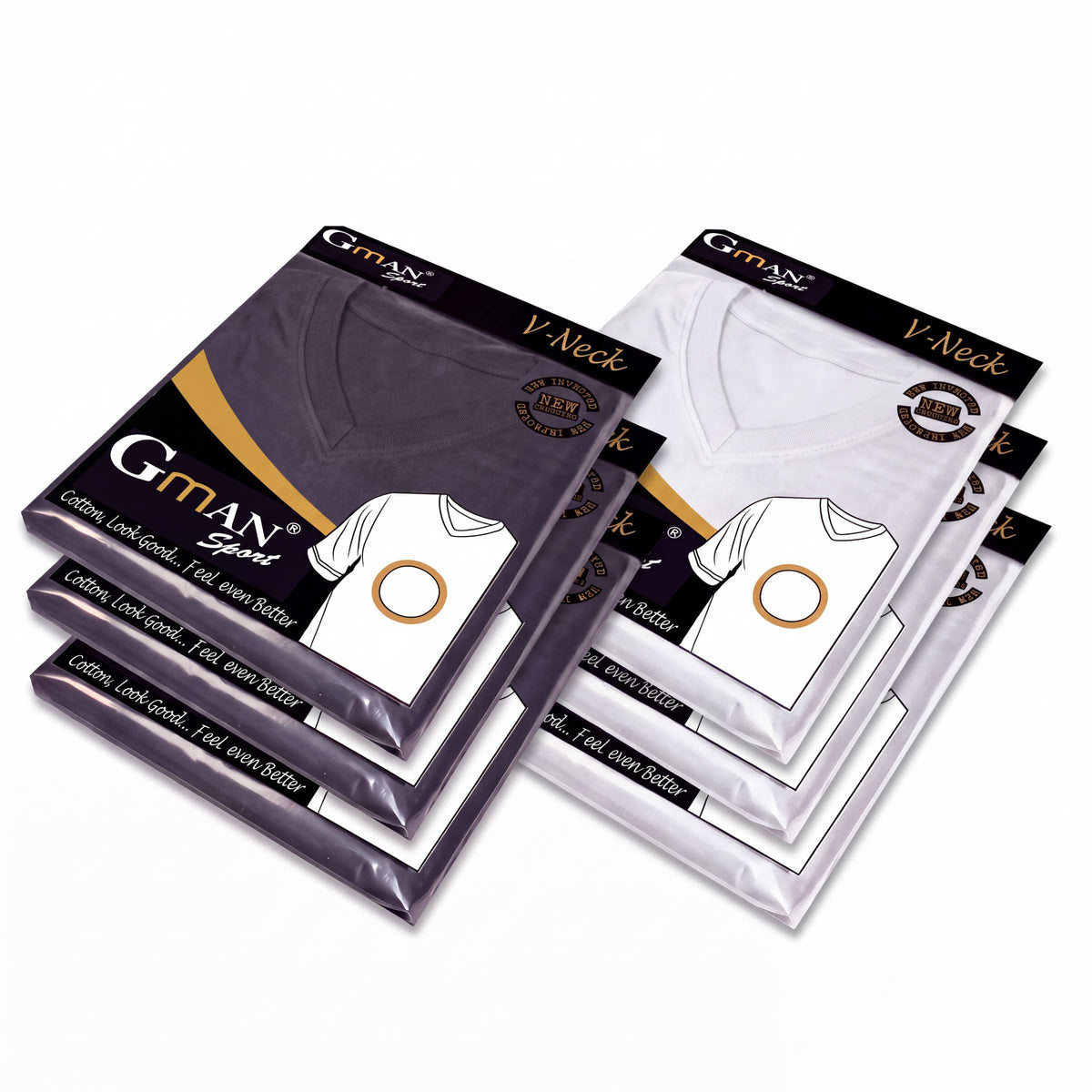 GMAN V-Neck T-Shirts 6-Pack, split black and white, bulk basics Tampa FL