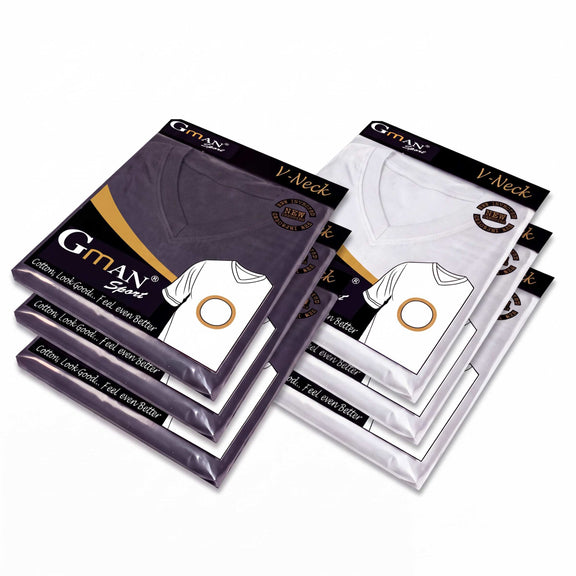 GMAN V-Neck T-Shirts 6-Pack, split black and white, bulk basics Tampa FL