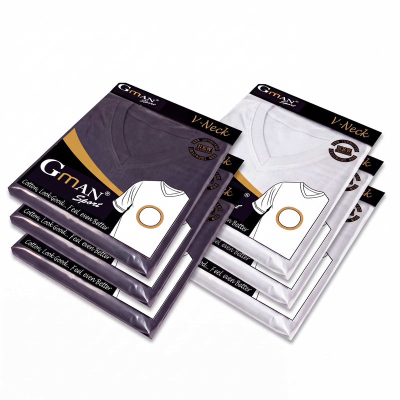 GMAN V-Neck T-Shirts 6-Pack, split black and white, bulk basics Tampa FL