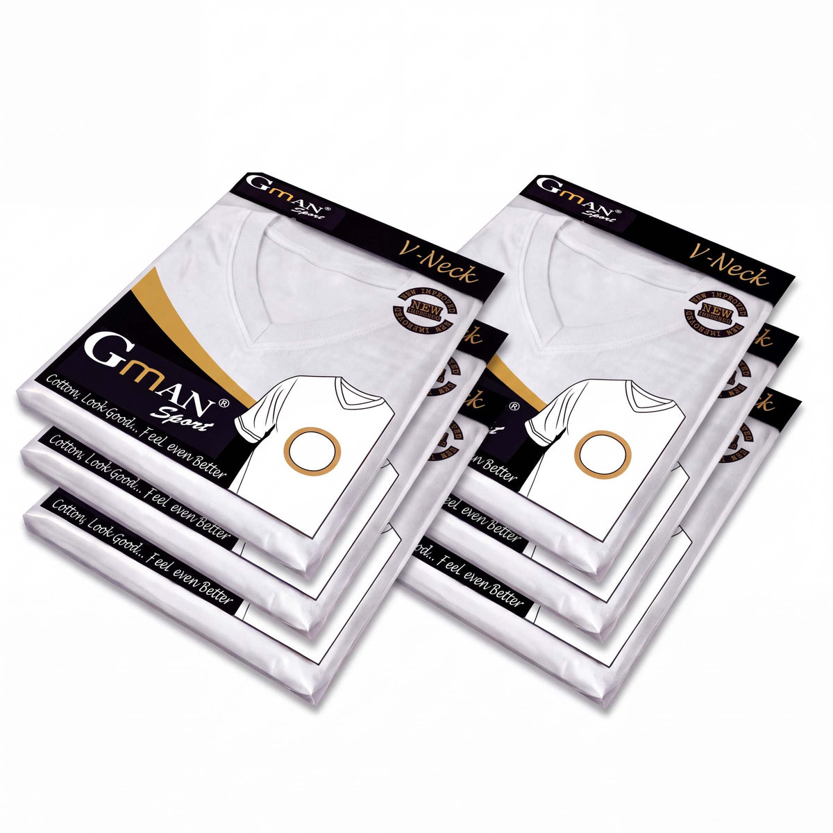 GMAN V-Neck T-Shirts 6-Pack, white, bulk basics Tampa FL