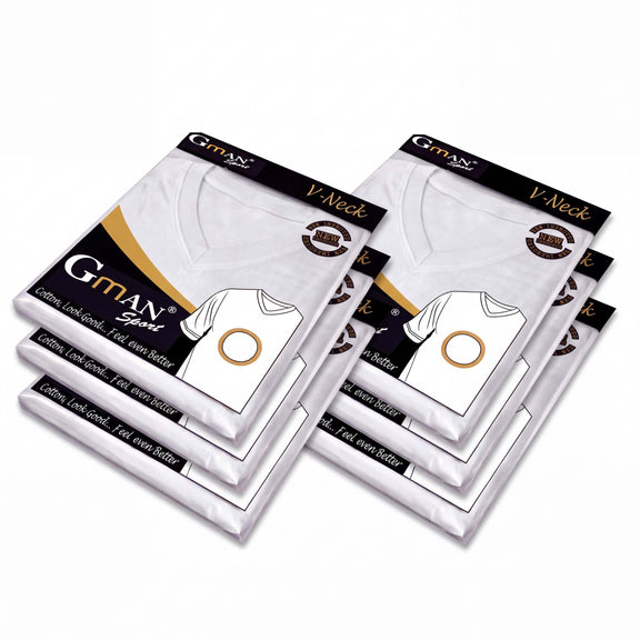 GMAN V-Neck T-Shirts 6-Pack, white, bulk basics Tampa FL